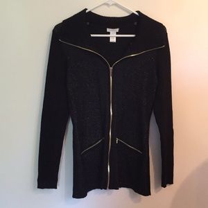 Cache black sweater with zippers size M